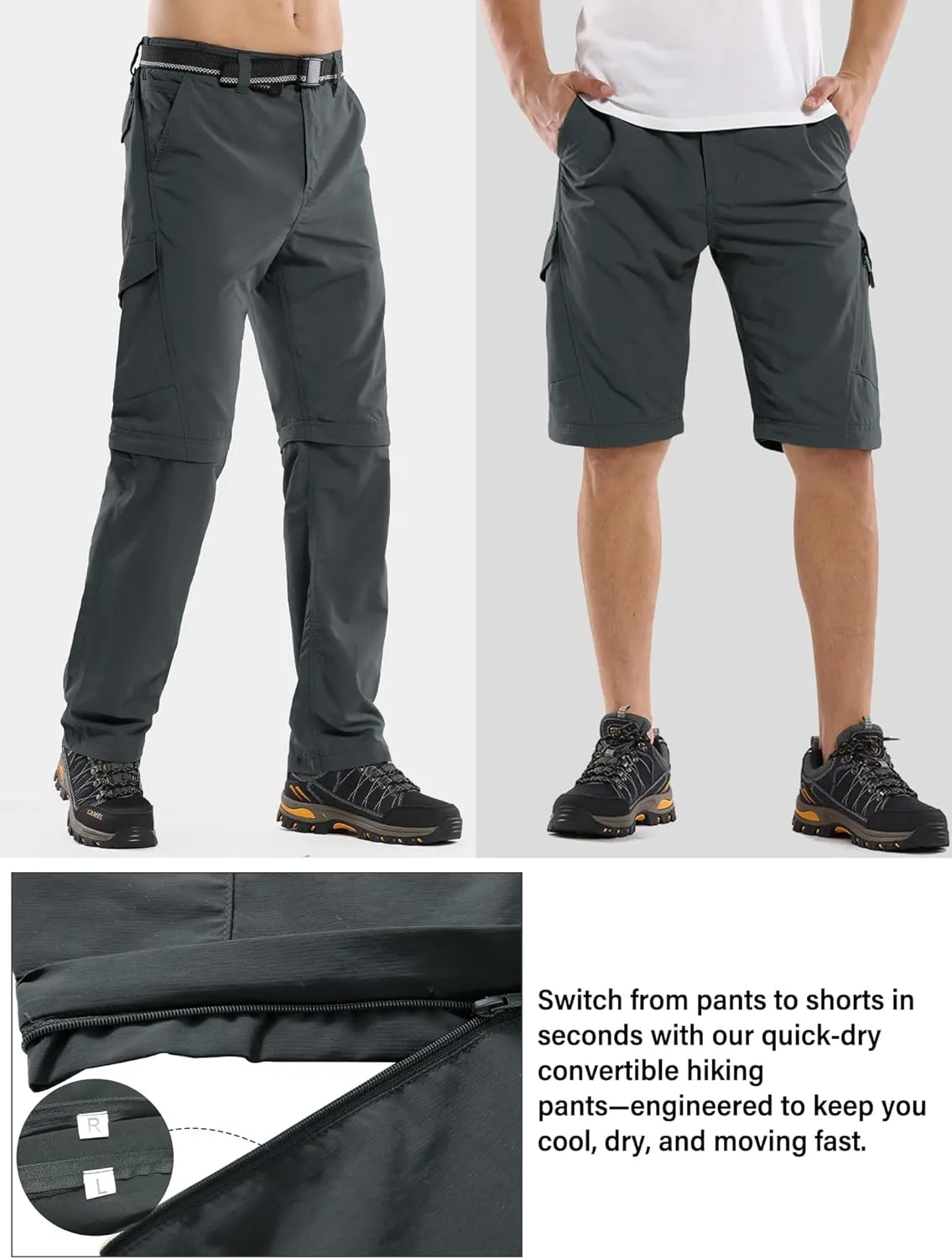 Mens Hiking Pants Convertible Outdoor Waterproof Quick Dry Zip Off Lightweight Travel Fishing Boy Scout Pants
