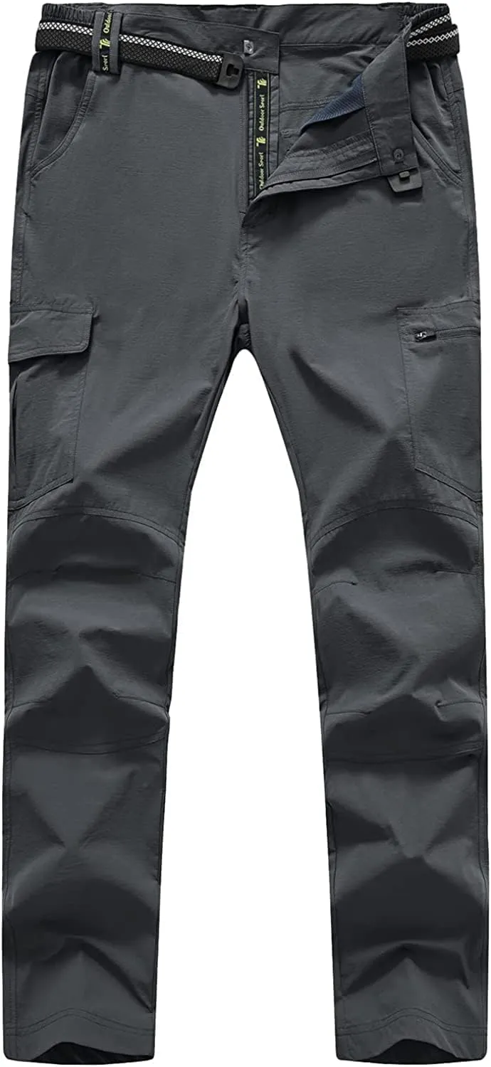 Men's Hiking Pants with Belt Outdoor Quick-Dry Lightweight Waterproof Mountain Pants with Zipper Pockets