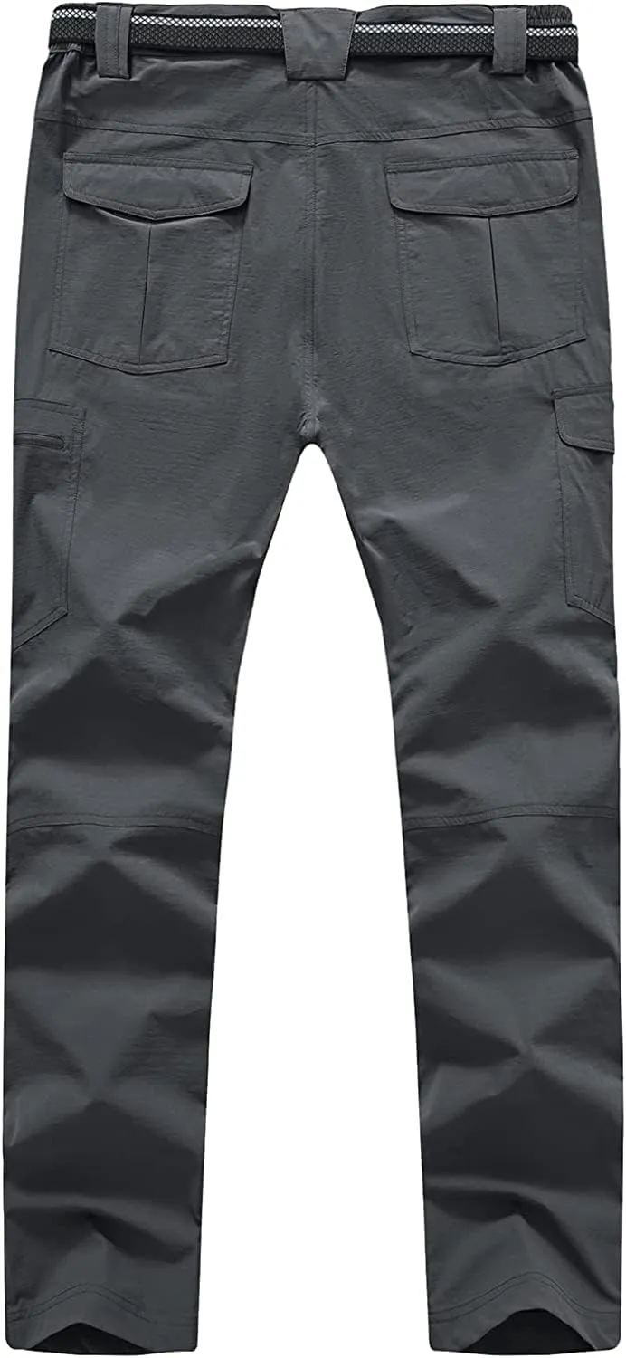 Men's Hiking Pants with Belt Outdoor Quick-Dry Lightweight Waterproof Mountain Pants with Zipper Pockets