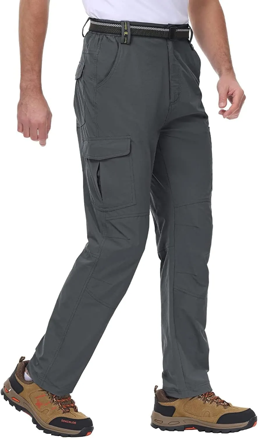 Men's Hiking Pants with Belt Outdoor Quick-Dry Lightweight Waterproof Mountain Pants with Zipper Pockets
