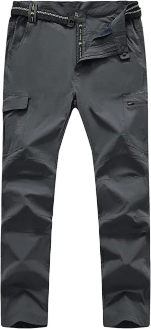 Men's Hiking Pants with Belt Outdoor Quick-Dry Lightweight Waterproof Mountain Pants with Zipper Pockets