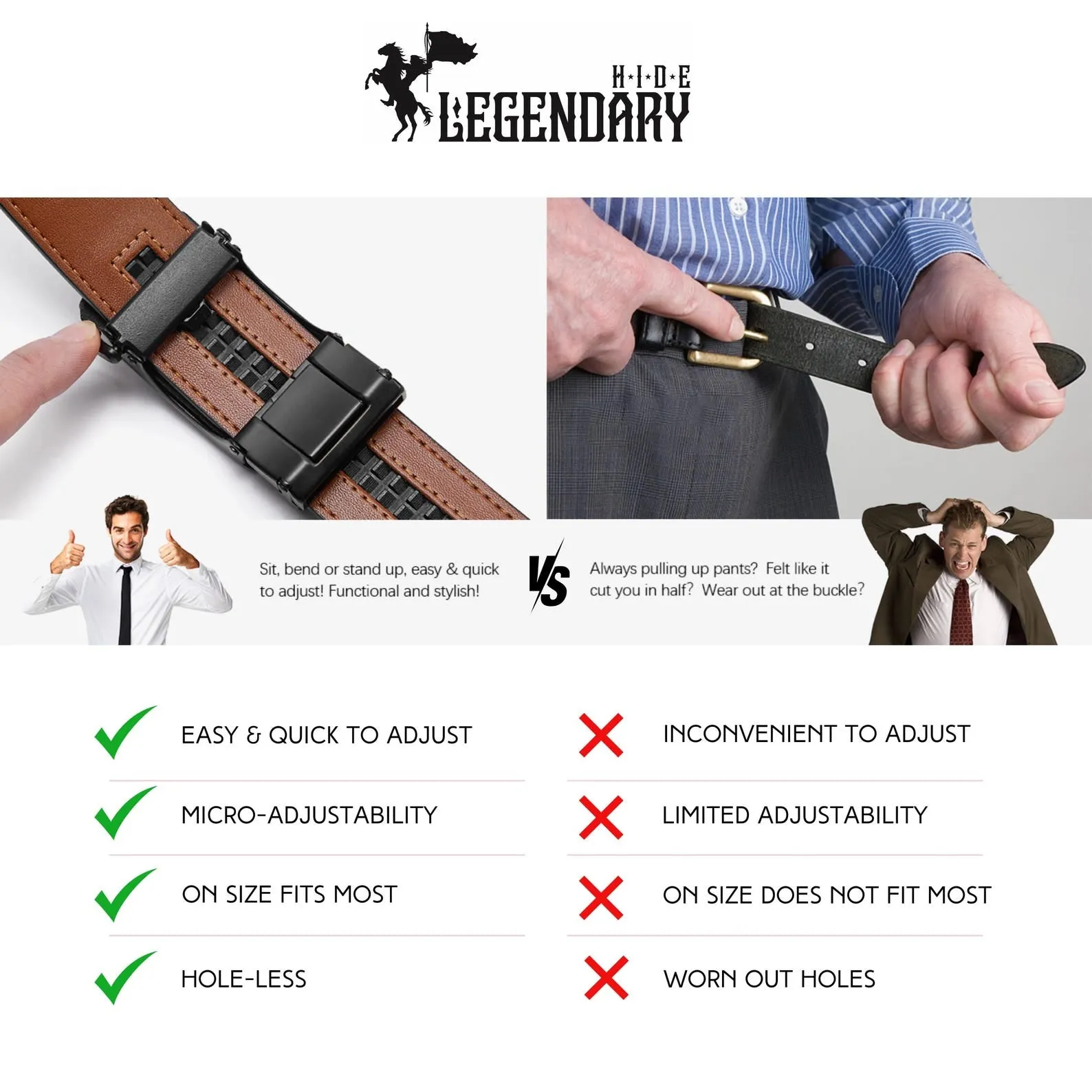 Men's Leather Belt, LegendaryHide PrecisionFit Leather Ratchet Belt