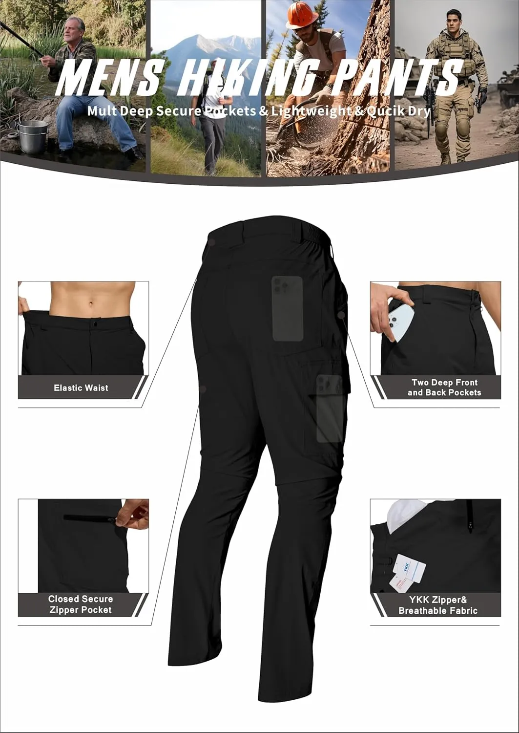 Men's Lightweight Hiking Cargo Pants Waterproof Quick Dry Travel Climbing Camping Fishing Mens Work Pants Outdoor