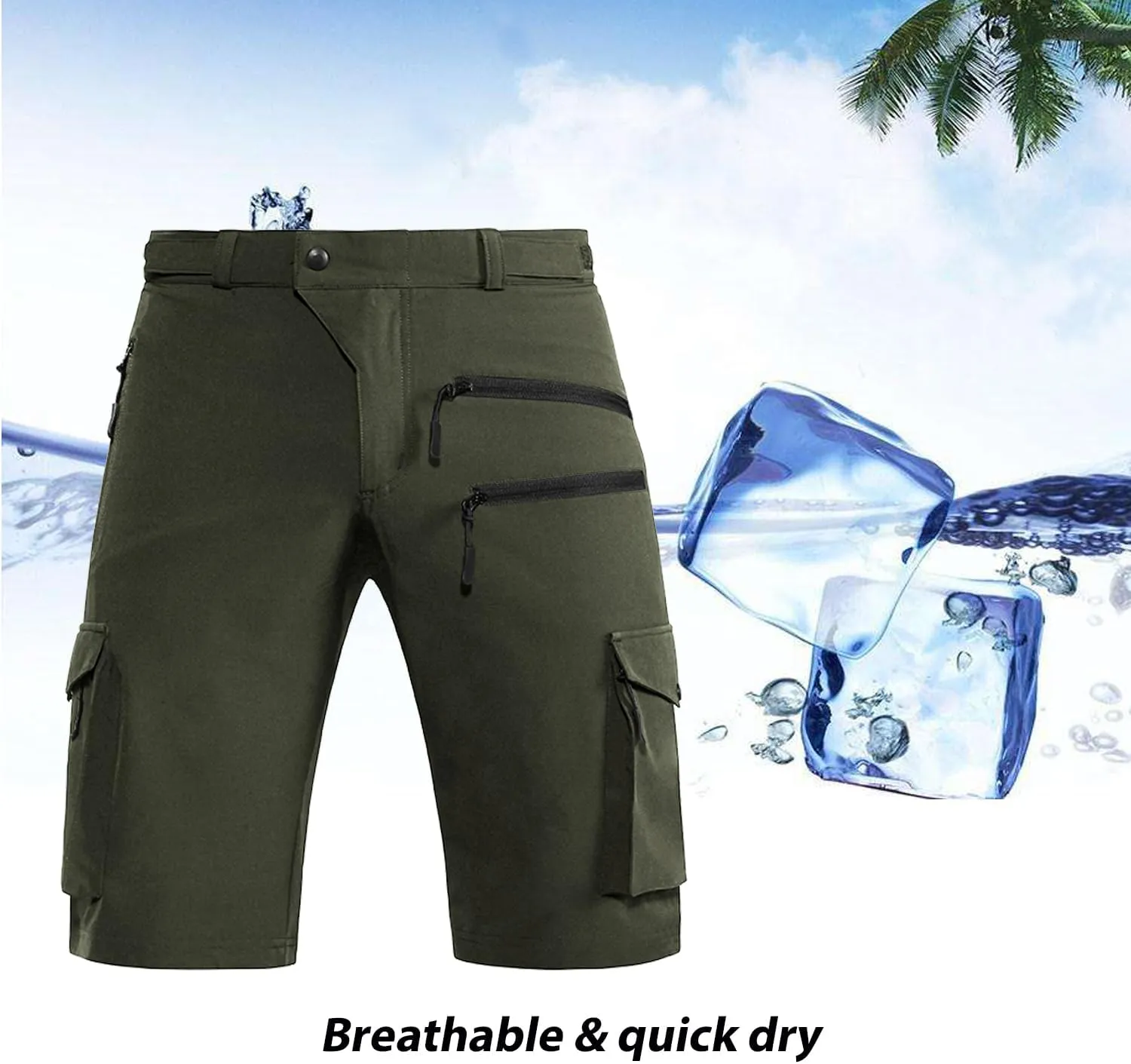 Men's Mountain Bike Shorts Stretch Hiking Cargo Shorts Quick Dry with Zipper Pocket for Bicycle Cycling Casual Golf