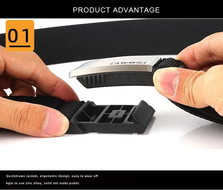 Men's Multifunctional Magnetic Automatic Buckle Elastic Canvas Belt 125cm Length
