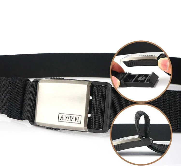 Men's Multifunctional Magnetic Automatic Buckle Elastic Canvas Belt 125cm Length