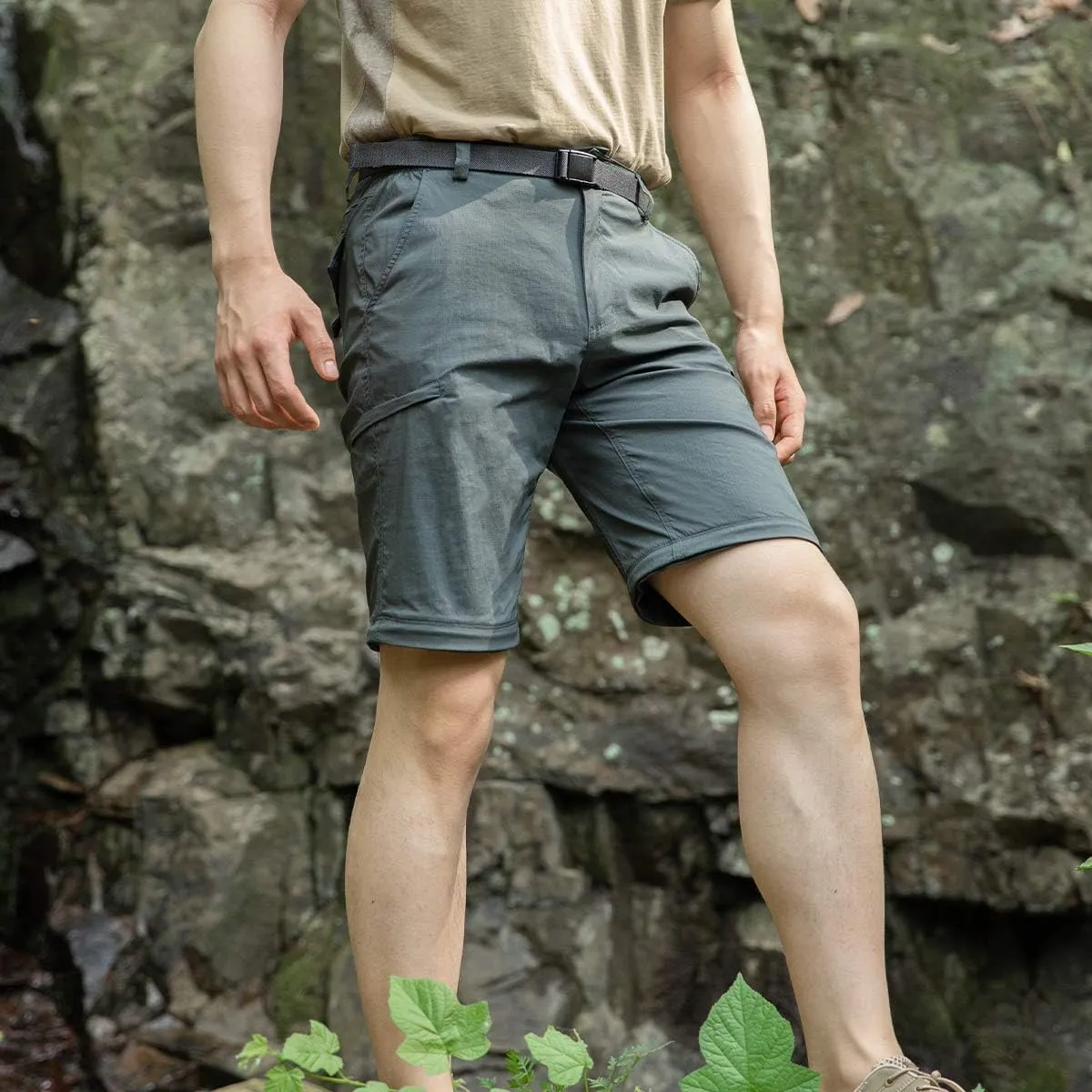 Men's Outdoor Convertible Hiking Pants with Belt Lightweight Quick Dry Tactical Cargo Pants