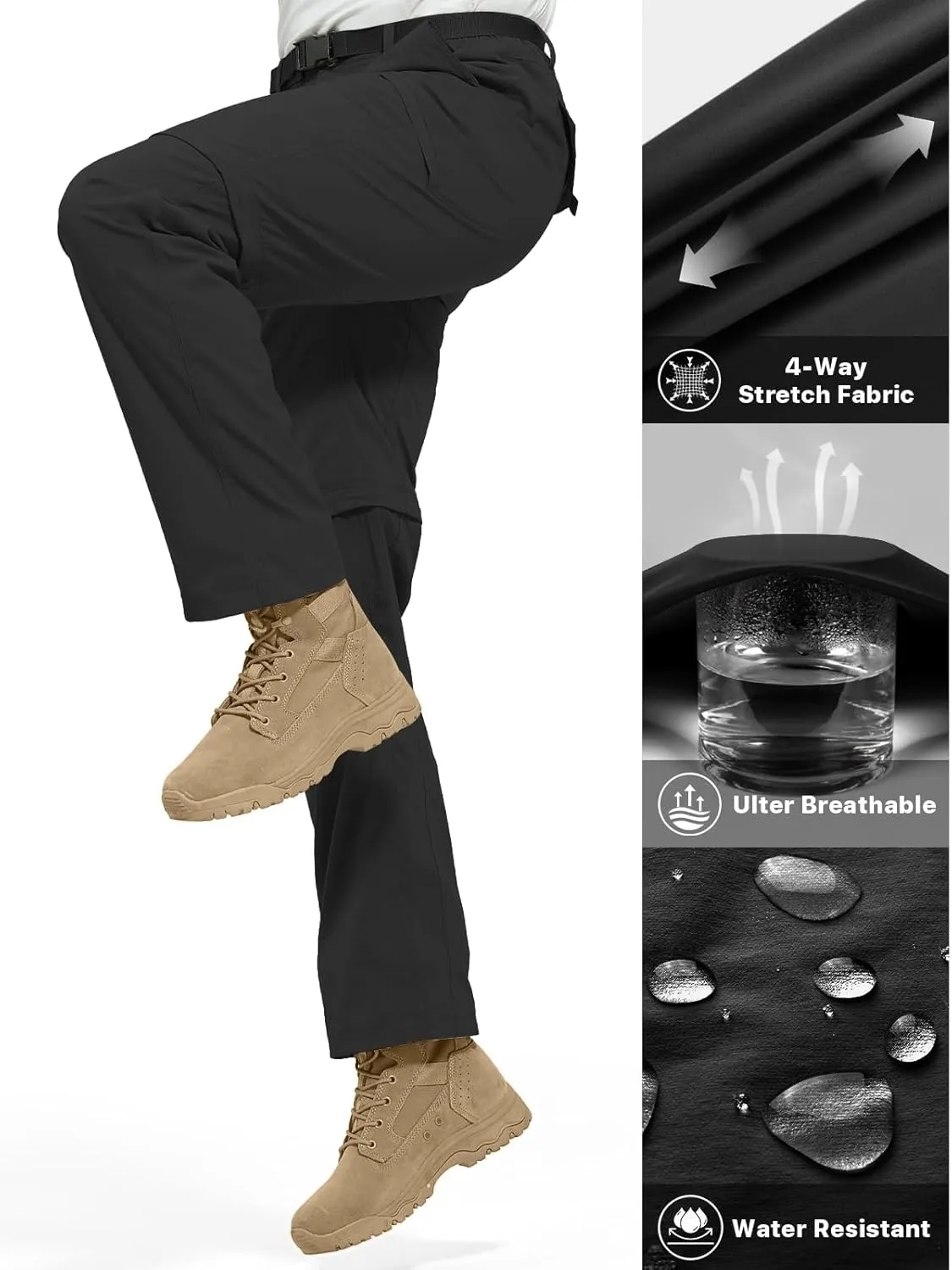 Men's Outdoor Convertible Hiking Pants with Belt Lightweight Quick Dry Tactical Cargo Pants