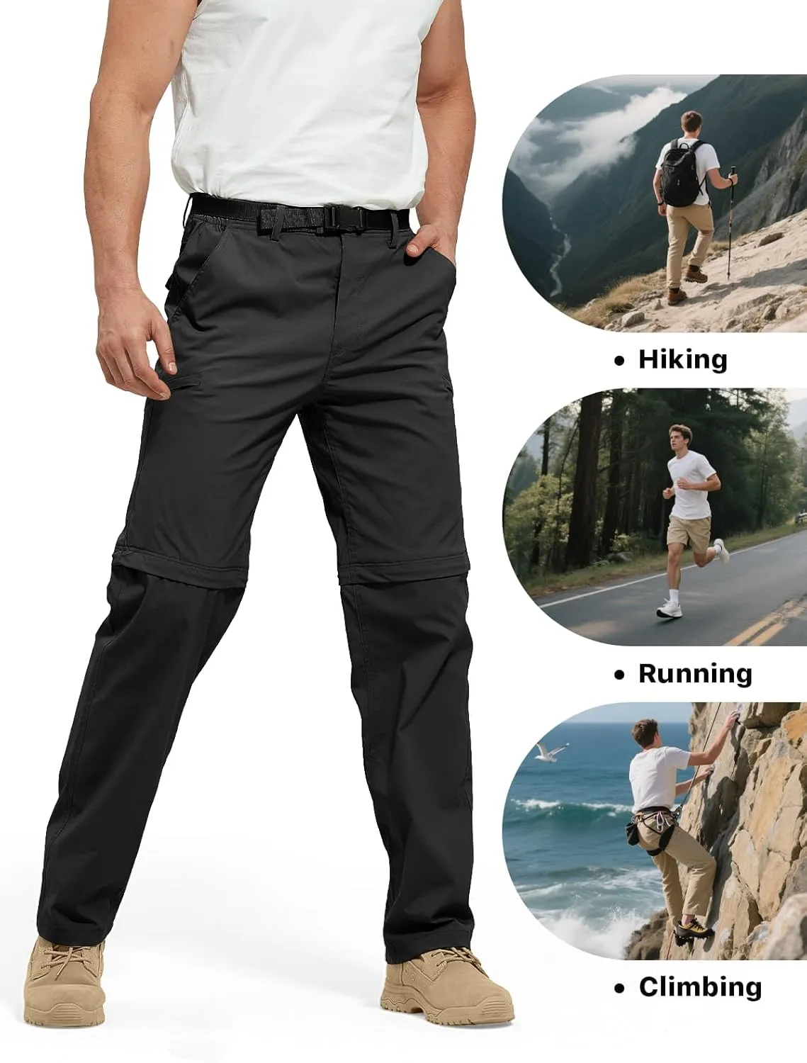 Men's Outdoor Convertible Hiking Pants with Belt Lightweight Quick Dry Tactical Cargo Pants