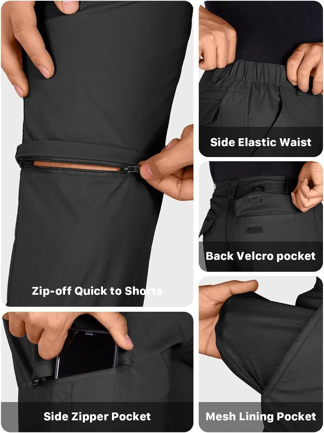 Men's Outdoor Convertible Hiking Pants with Belt Lightweight Quick Dry Tactical Cargo Pants