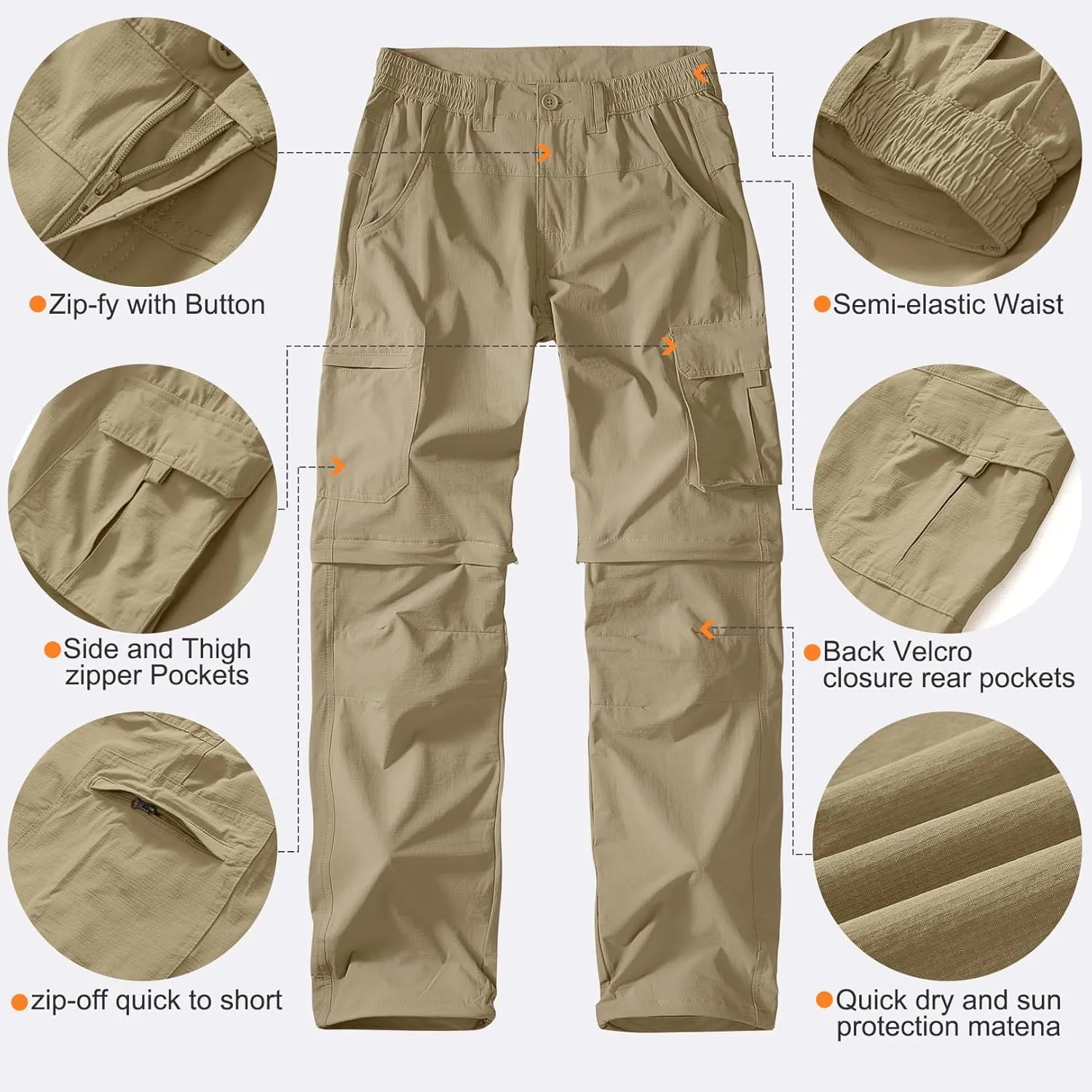 Men's Outdoor Quick Dry Convertible Lightweight Hiking Fishing Zip Off Safari Trousers