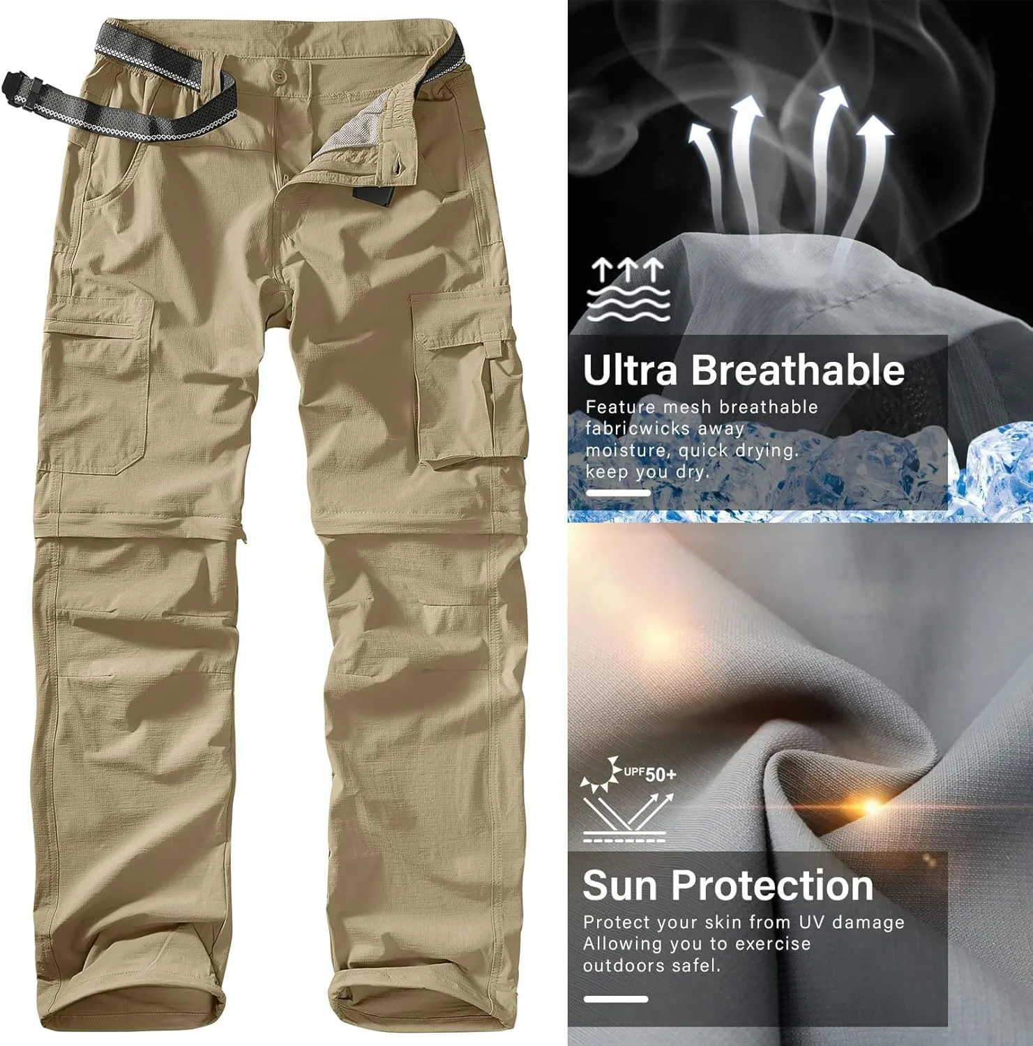 Men's Outdoor Quick Dry Convertible Lightweight Hiking Fishing Zip Off Safari Trousers