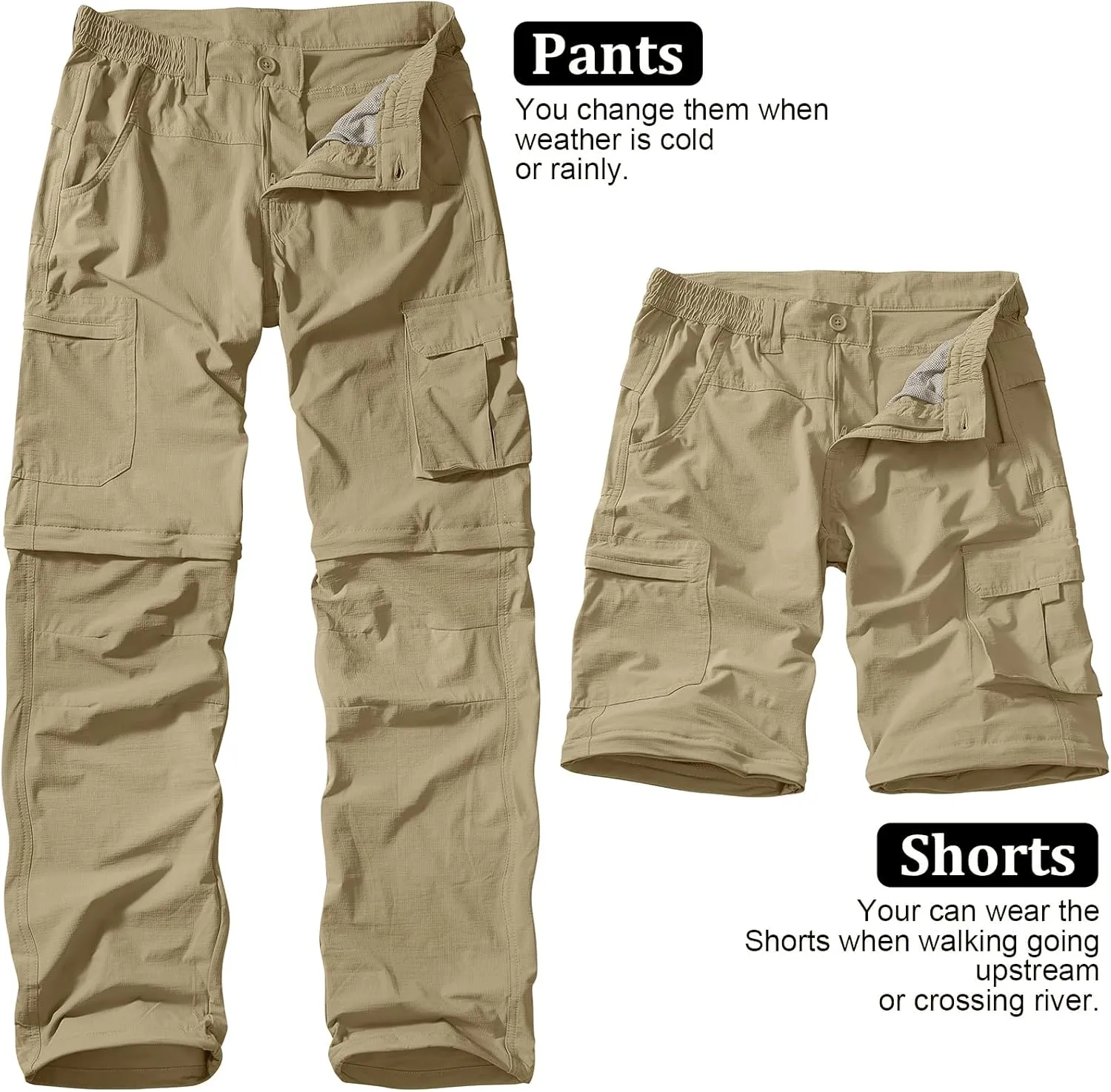 Men's Outdoor Quick Dry Convertible Lightweight Hiking Fishing Zip Off Safari Trousers