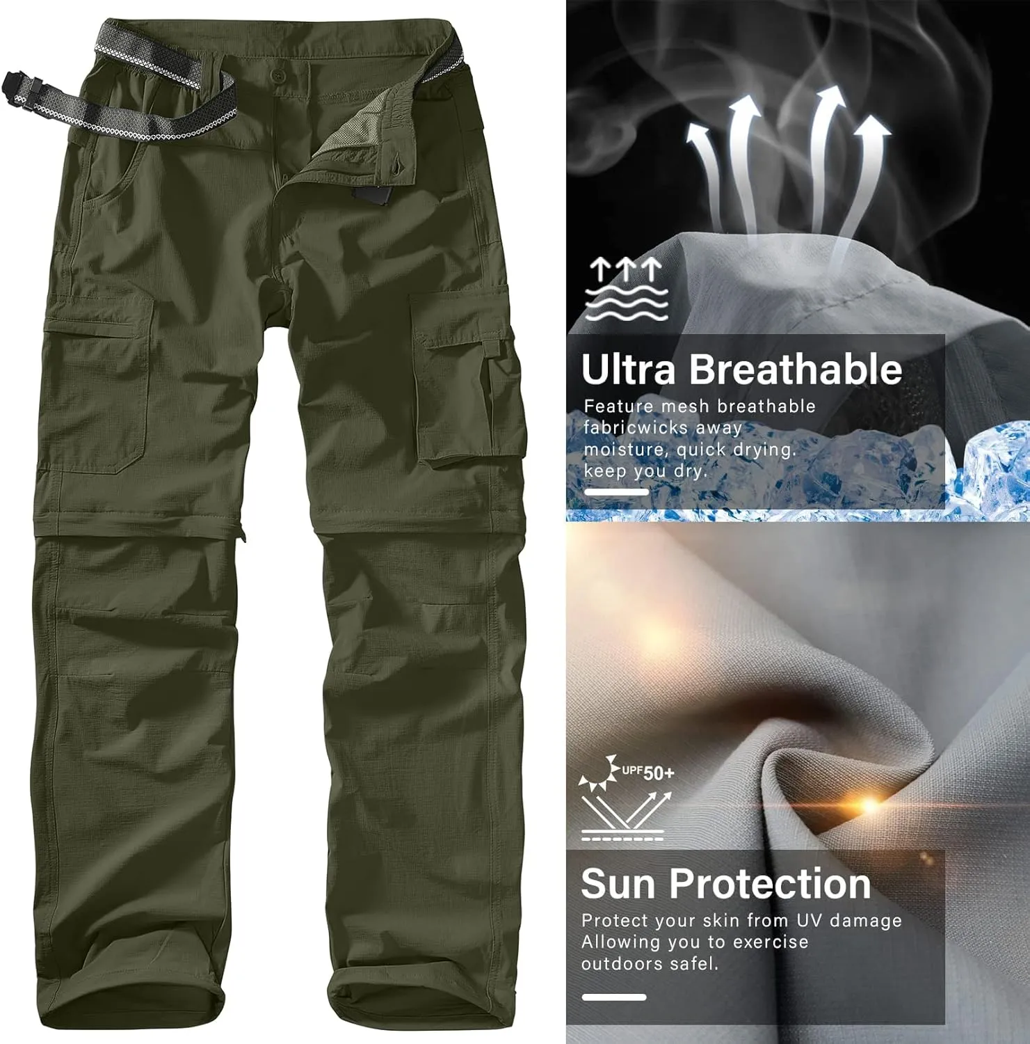 Men's Outdoor Quick Dry Convertible Lightweight Hiking Fishing Zip Off Safari Trousers