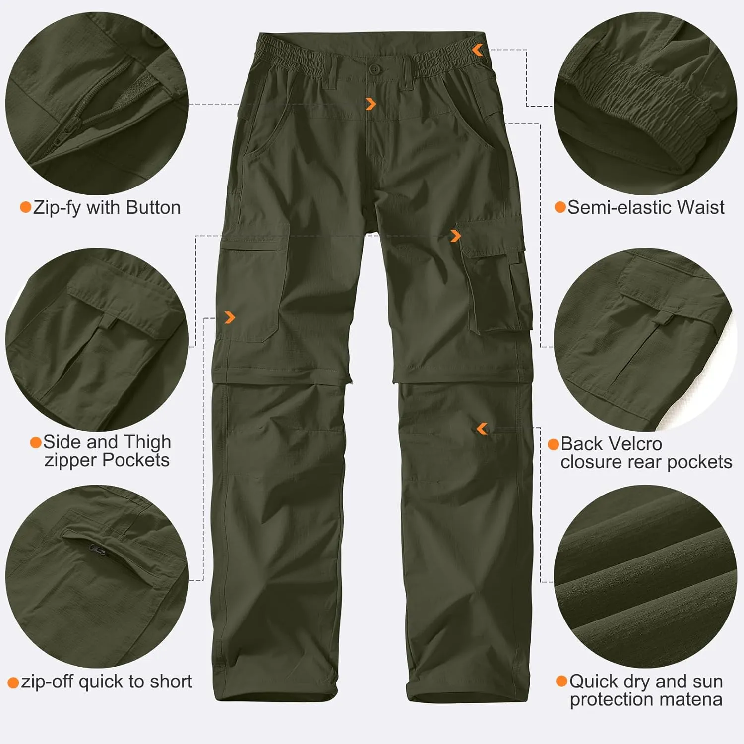 Men's Outdoor Quick Dry Convertible Lightweight Hiking Fishing Zip Off Safari Trousers