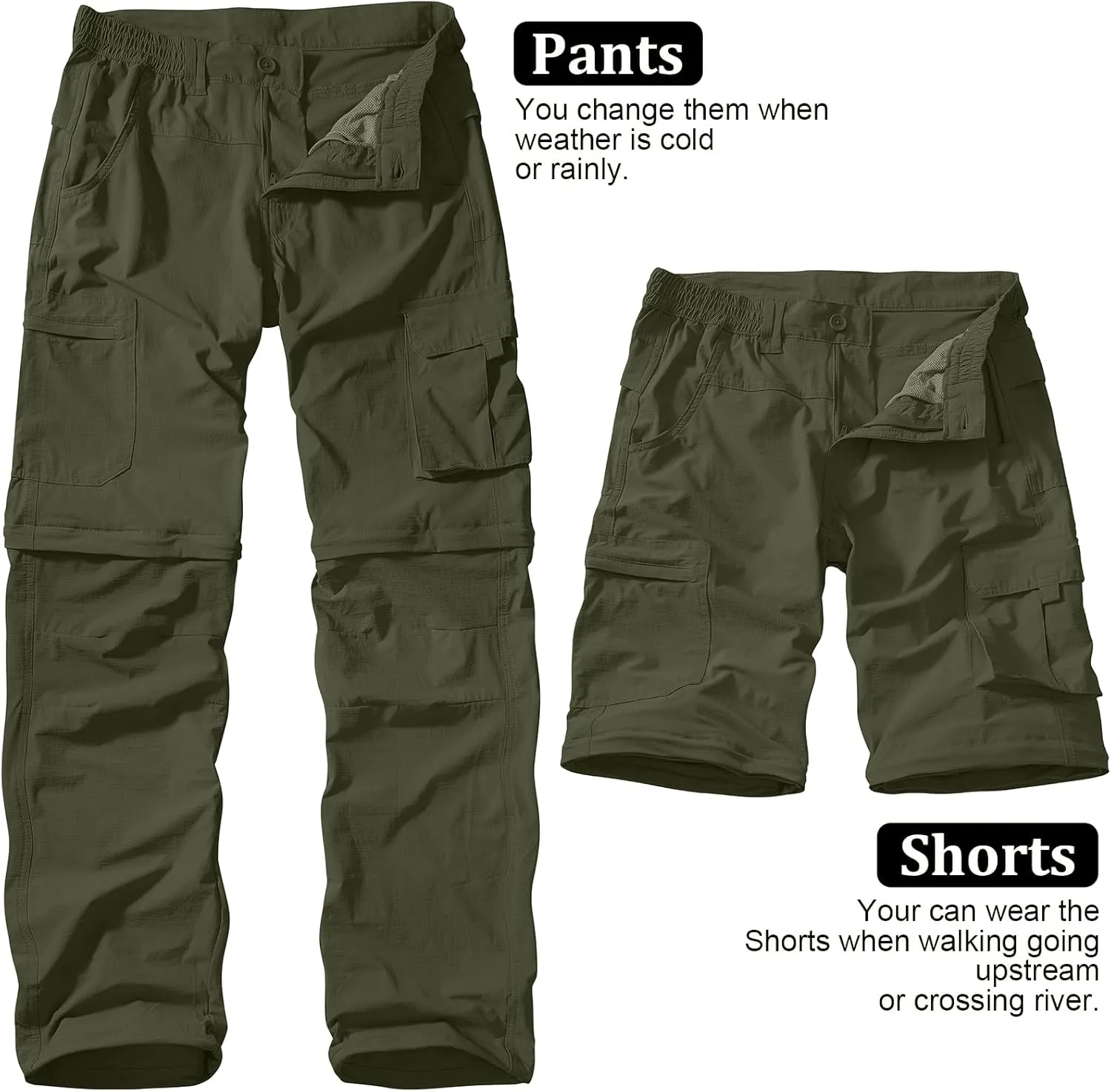 Men's Outdoor Quick Dry Convertible Lightweight Hiking Fishing Zip Off Safari Trousers