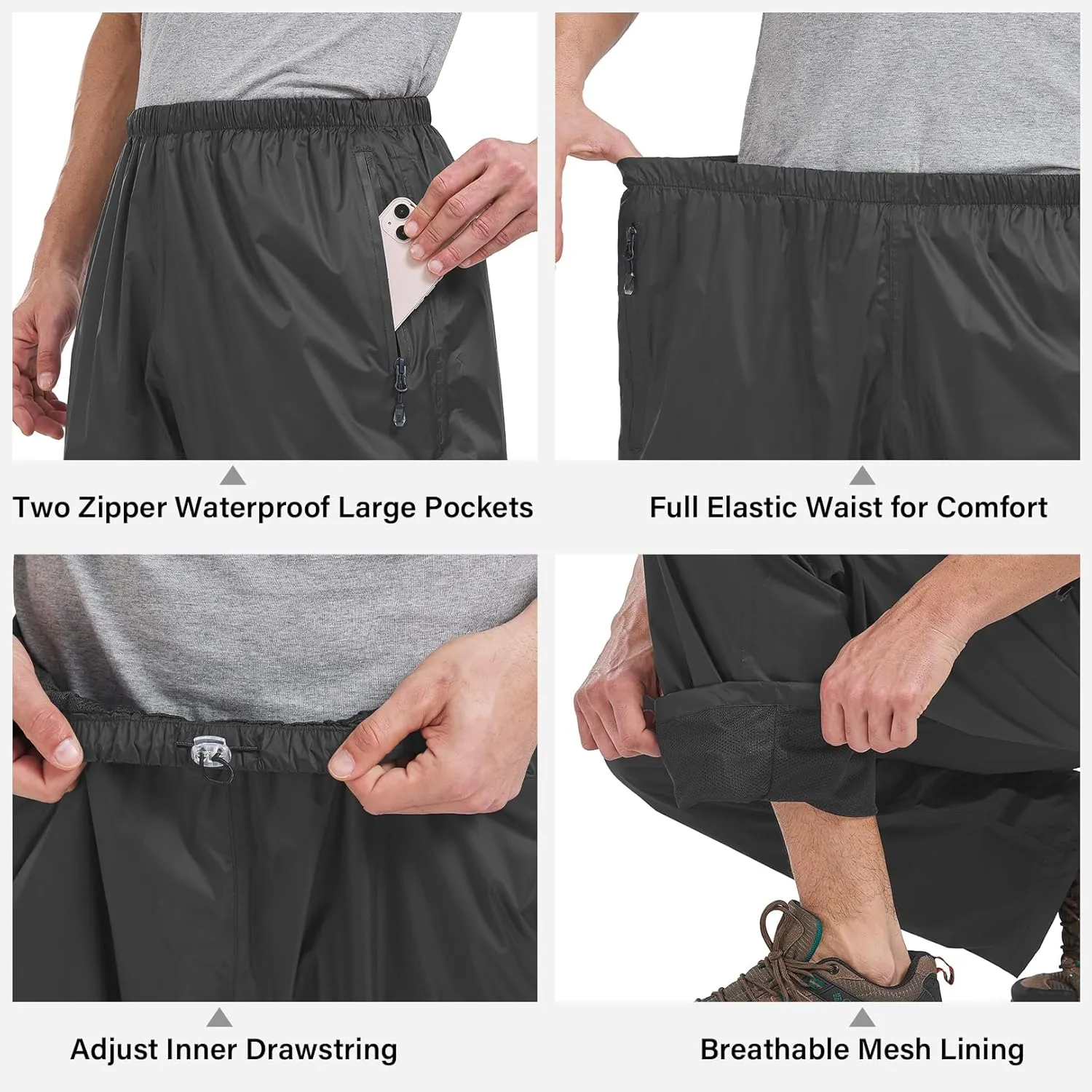 Mens Rain Pants Waterproof Windproof Hiking Outdoor Fishing Golf Cycling Pants