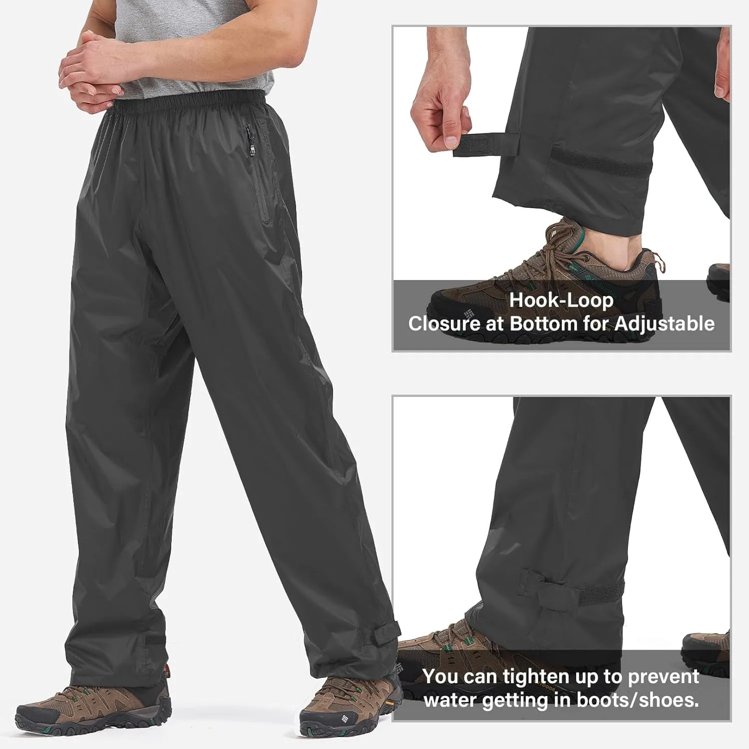 Mens Rain Pants Waterproof Windproof Hiking Outdoor Fishing Golf Cycling Pants