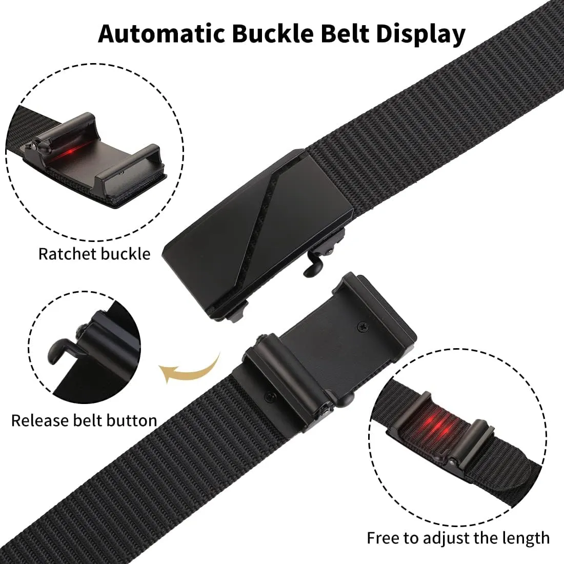 Men's Ratchet Web Belt with 1.3 inch Nylon Automatic Buckle for Casual Wear