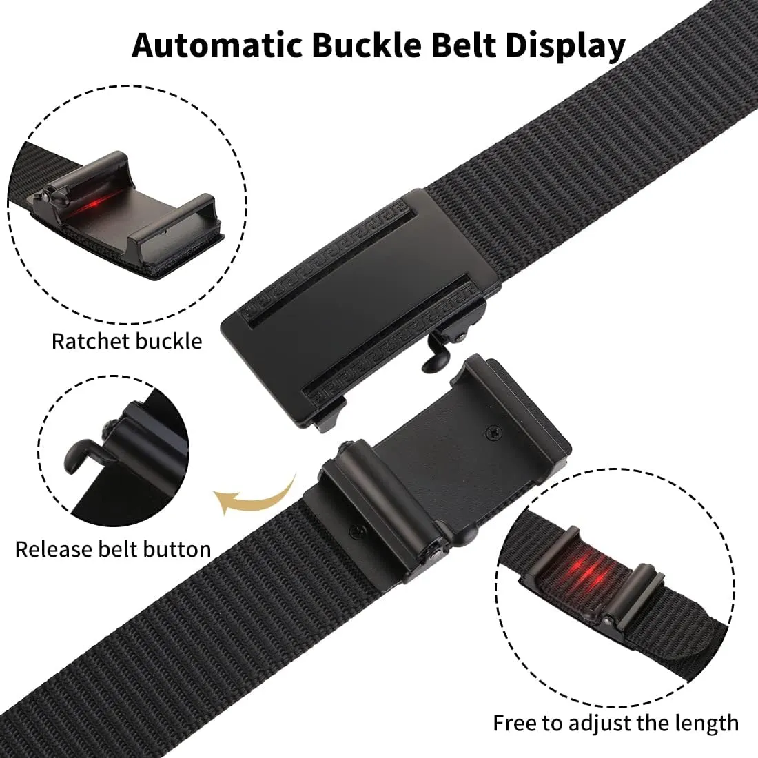 Men's Ratchet Web Belt with 1.3 inch Nylon Automatic Buckle for Casual Wear