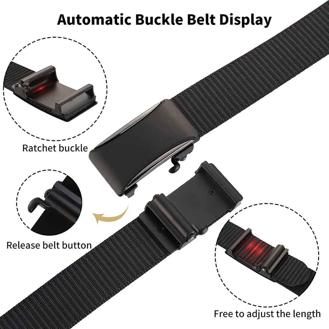 Men's Ratchet Web Belt with 1.3 inch Nylon Automatic Buckle for Casual Wear