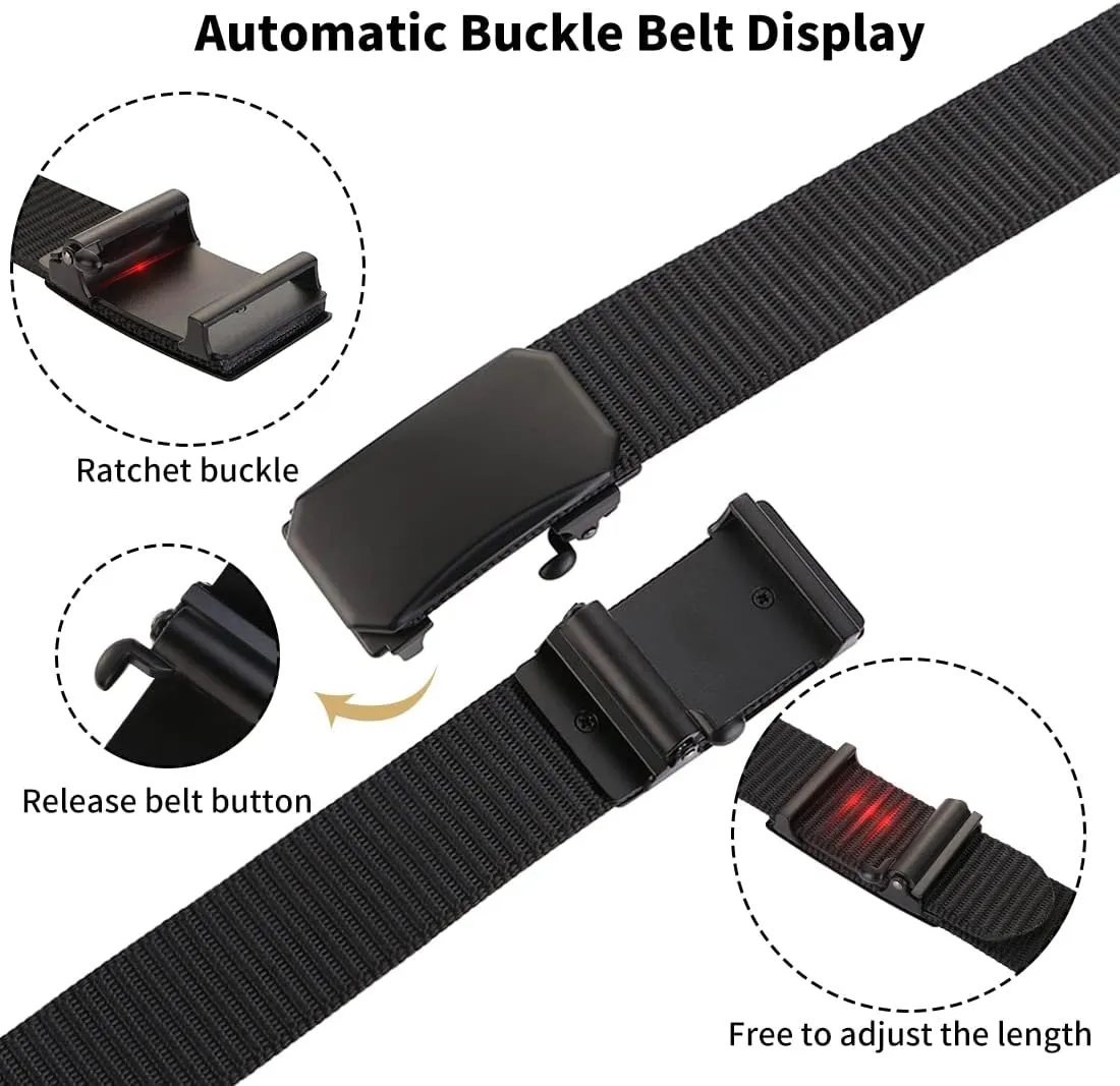 Men's Ratchet Web Belt with 1.3 inch Nylon Automatic Buckle for Casual Wear