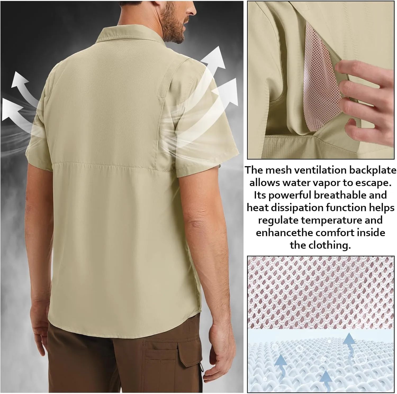 Men's Safari Hiking UPF 50  UV Short Sleeve Button Shirt Lightweight Cooling Quick Dry Outdoor Sun Protection Fishing Shirts