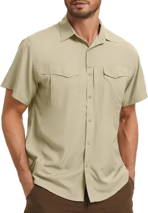 Men's Safari Hiking UPF 50  UV Short Sleeve Button Shirt Lightweight Cooling Quick Dry Outdoor Sun Protection Fishing Shirts