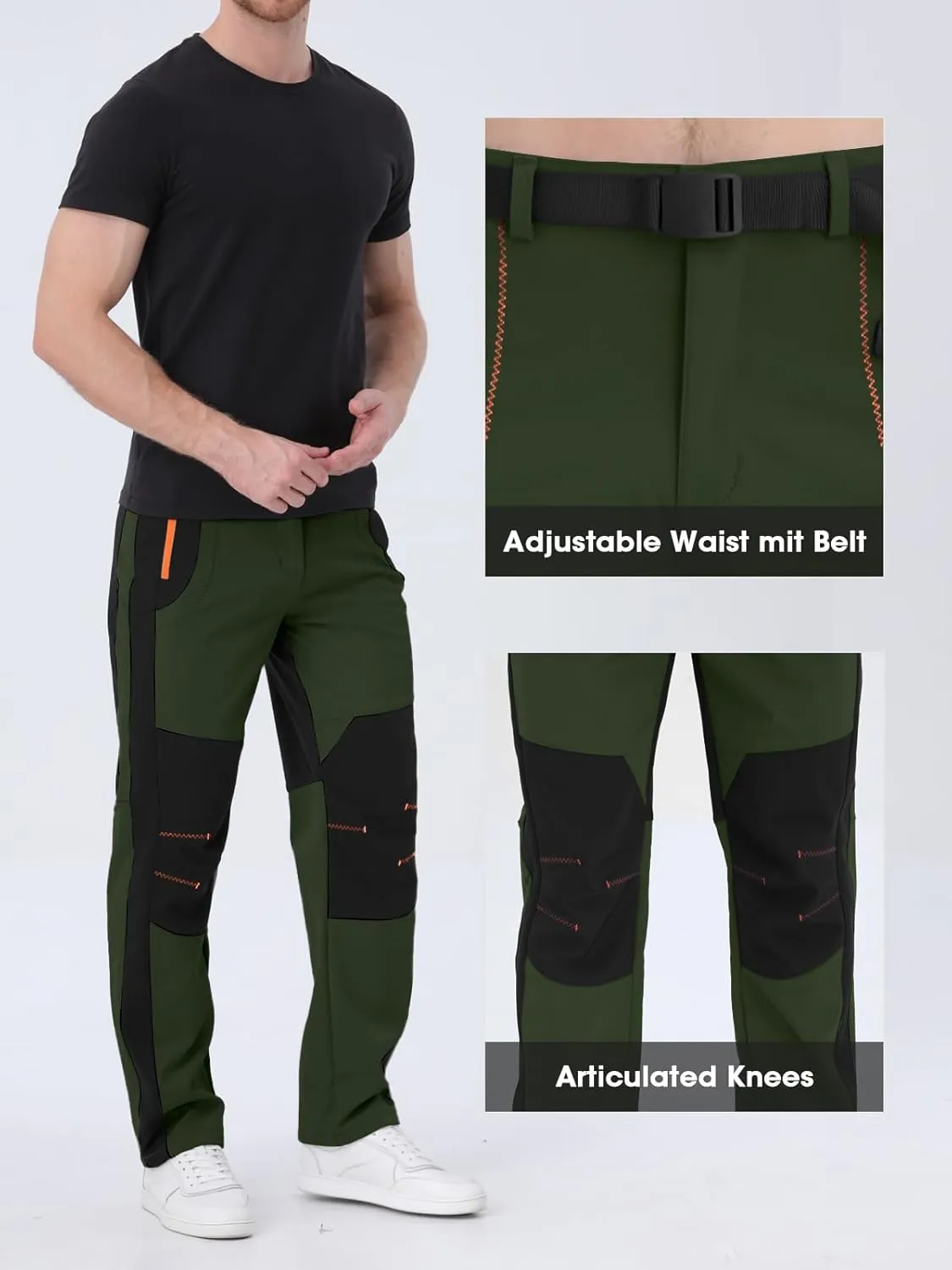Mens Snow Ski Pants Fleece Lined Hiking Pants Water Resistant Winter Cargo Pants for Camping Fishing Outdoor