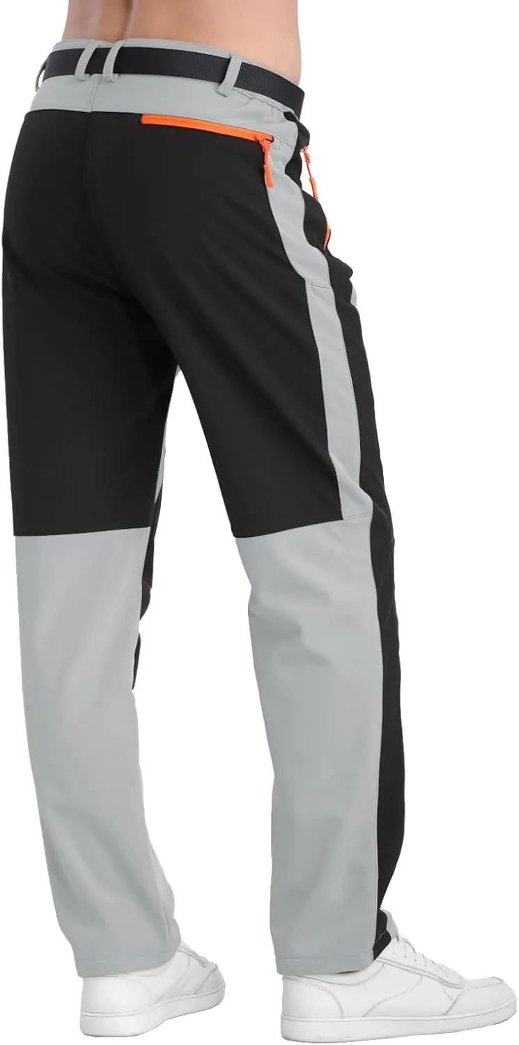 Mens Snow Ski Pants Fleece Lined Hiking Pants Water Resistant Winter Cargo Pants for Camping Fishing Outdoor