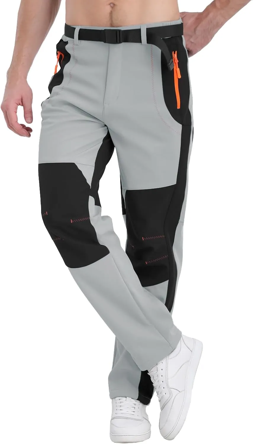 Mens Snow Ski Pants Fleece Lined Hiking Pants Water Resistant Winter Cargo Pants for Camping Fishing Outdoor