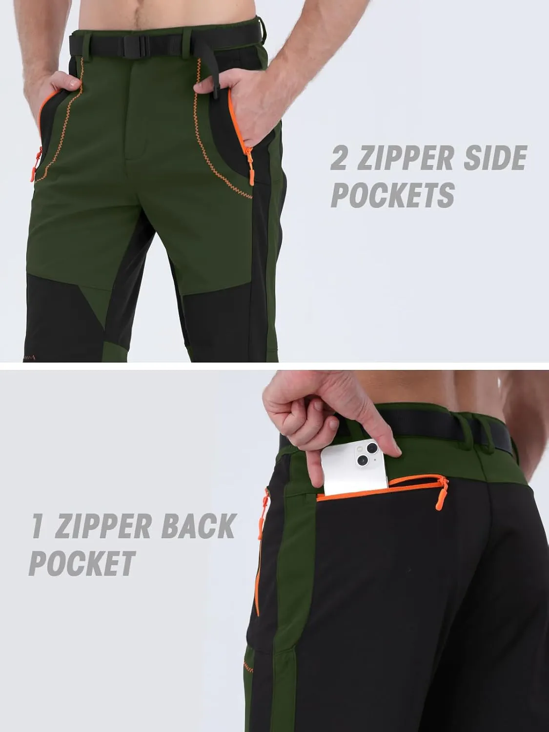 Mens Snow Ski Pants Fleece Lined Hiking Pants Water Resistant Winter Cargo Pants for Camping Fishing Outdoor