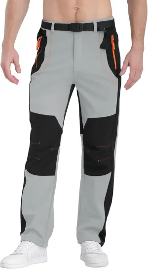 Mens Snow Ski Pants Fleece Lined Hiking Pants Water Resistant Winter Cargo Pants for Camping Fishing Outdoor