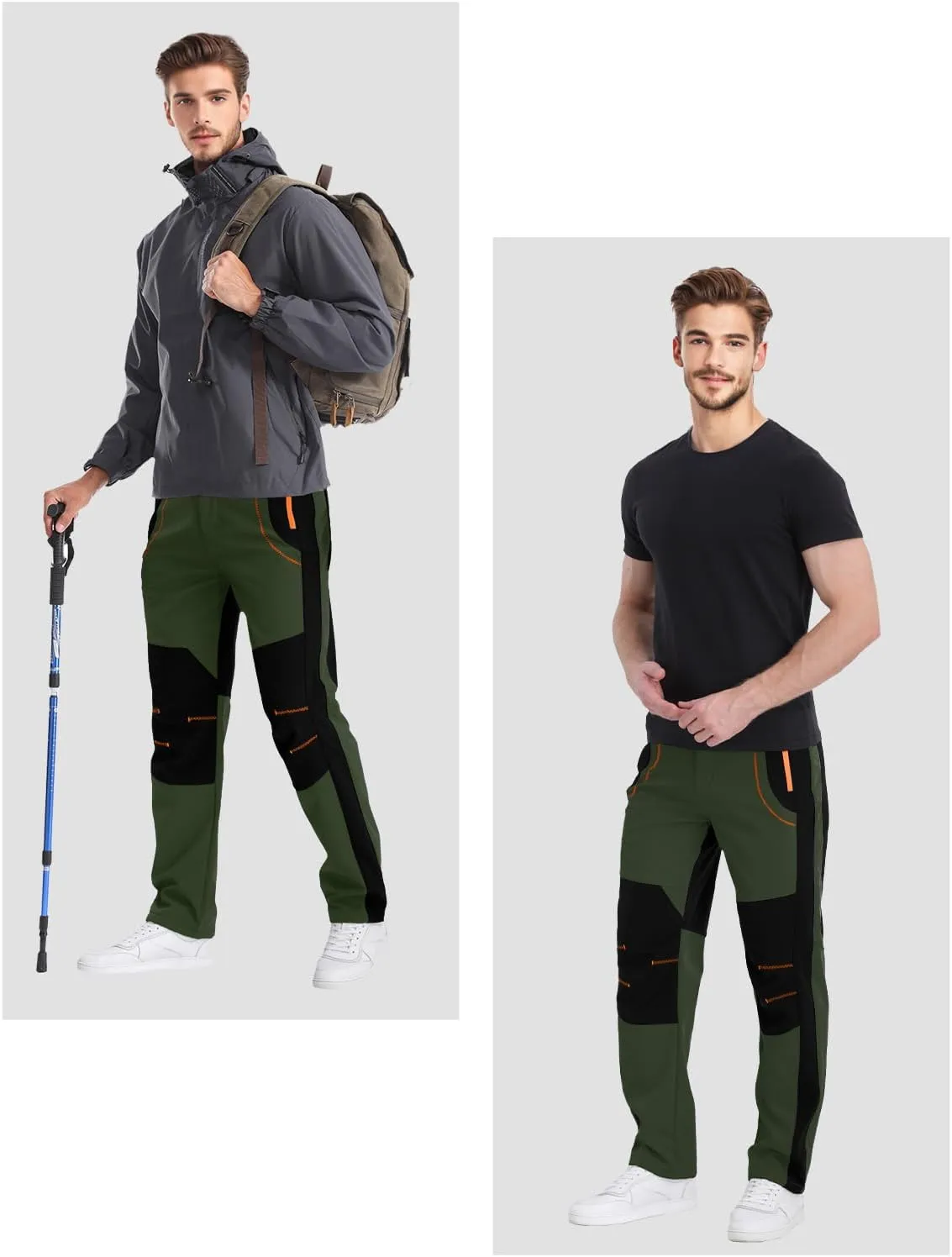 Mens Snow Ski Pants Fleece Lined Hiking Pants Water Resistant Winter Cargo Pants for Camping Fishing Outdoor