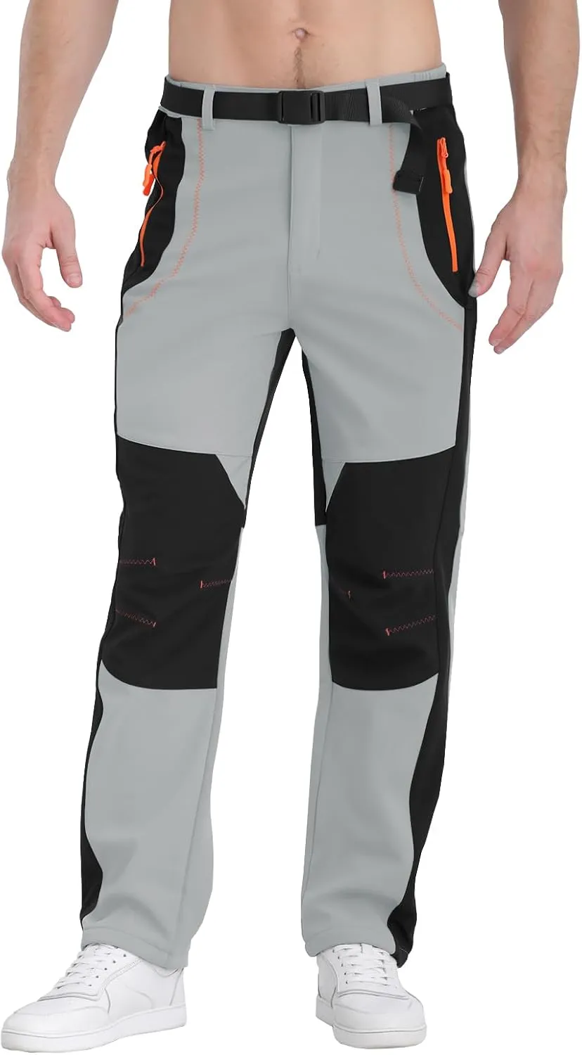 Mens Snow Ski Pants Fleece Lined Hiking Pants Water Resistant Winter Cargo Pants for Camping Fishing Outdoor
