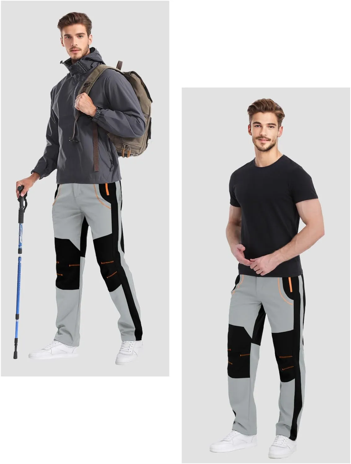 Mens Snow Ski Pants Fleece Lined Hiking Pants Water Resistant Winter Cargo Pants for Camping Fishing Outdoor
