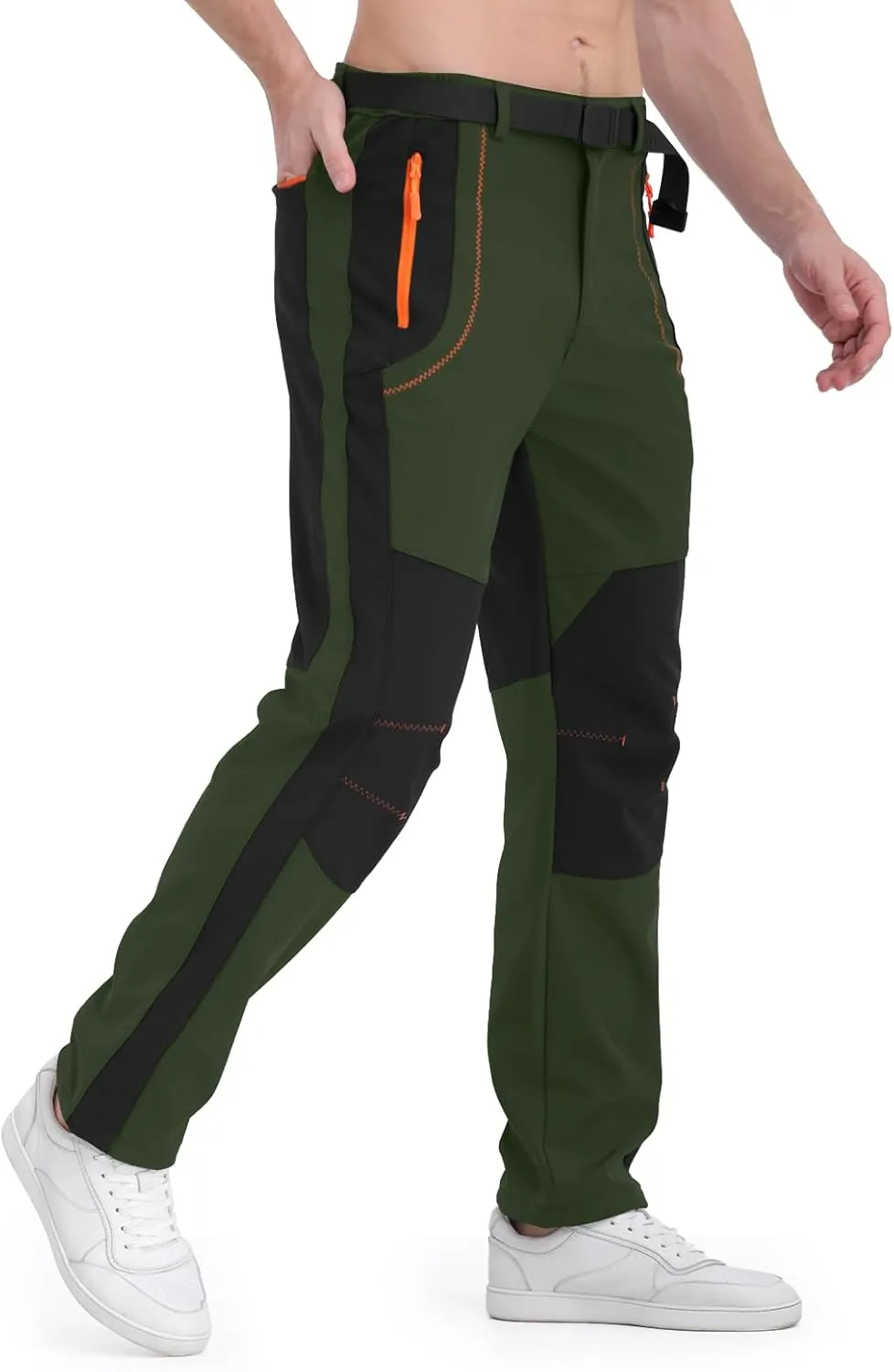 Mens Snow Ski Pants Fleece Lined Hiking Pants Water Resistant Winter Cargo Pants for Camping Fishing Outdoor