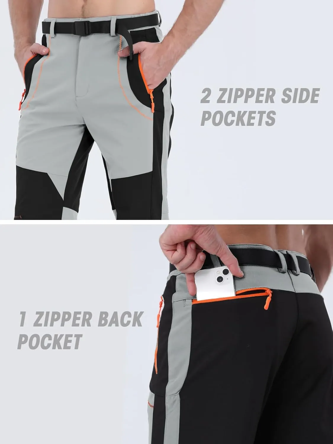 Mens Snow Ski Pants Fleece Lined Hiking Pants Water Resistant Winter Cargo Pants for Camping Fishing Outdoor