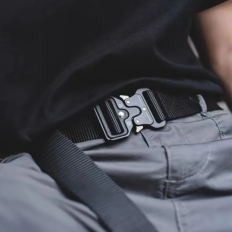 Men's Tactical Nylon Webbing Belt with Quick Release Buckle for Outdoor Use