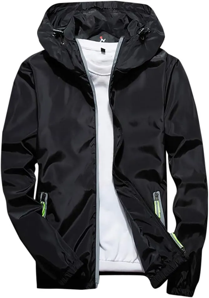 Men's Trench Coat Rain Jacket Windbreaker Lightweight Shell Raincoat With Hood For Golf Hiking Travel, M-7XL