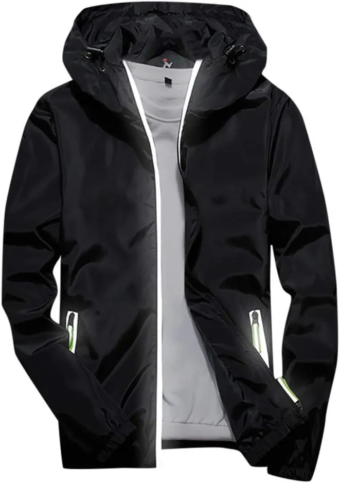 Men's Trench Coat Rain Jacket Windbreaker Lightweight Shell Raincoat With Hood For Golf Hiking Travel, M-7XL
