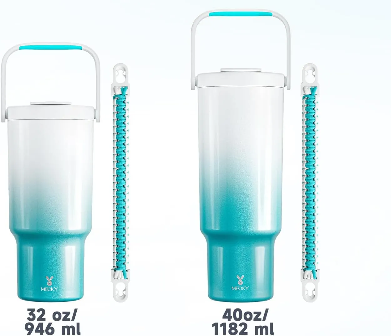 Meoky 40 oz Tumbler with Handle and Straw, Insulated Water Bottle, Stainless Steel Travel Mug, Keeps Cold for 34 Hours, 100% Leak Proof, Fits in Car Cup Holder (Azure)
