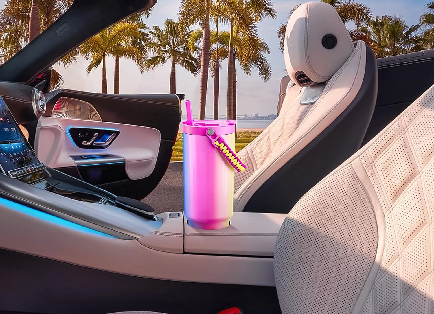Meoky 40 oz Tumbler with Handle and Straw, Insulated Water Bottle, Stainless Steel Travel Mug, Keeps Cold for 34 Hours, 100% Leak Proof, Fits in Car Cup Holder (Azure)