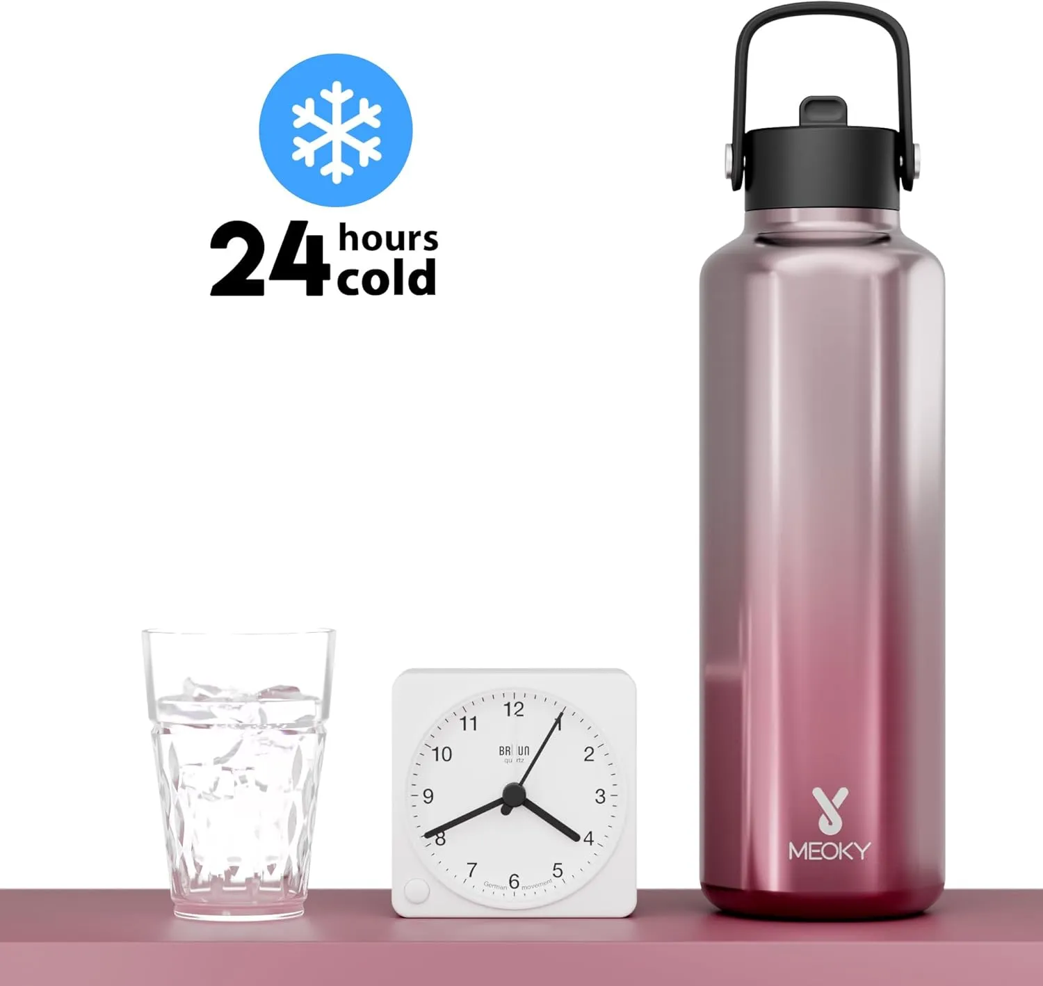 Meoky Insulated Water Bottle for Women: 24 oz Stainless Steel Water Bottle with Straw and Flip Lid for Camping Hiking - Outdoor Adventurers, Aurora