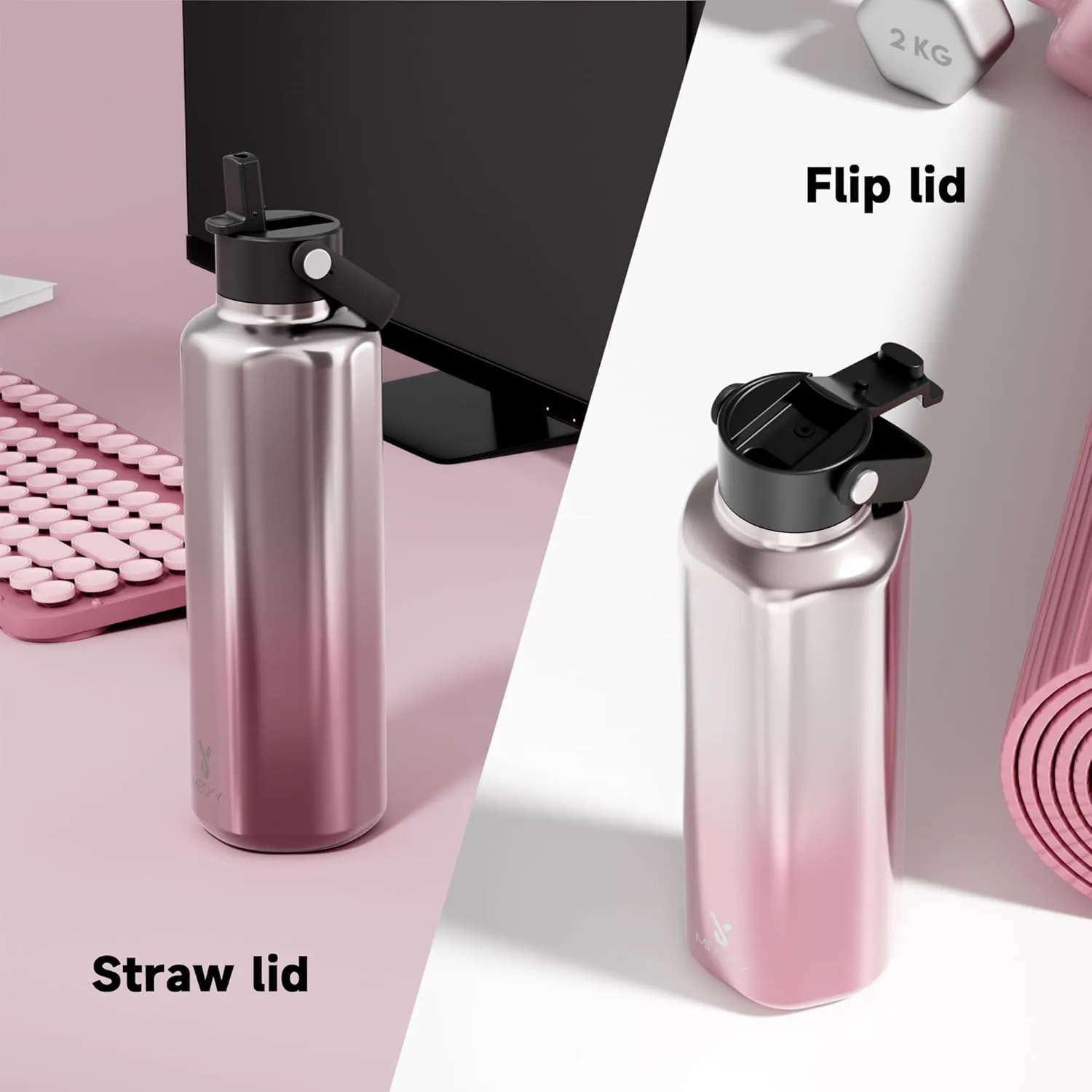 Meoky Insulated Water Bottle for Women: 24 oz Stainless Steel Water Bottle with Straw and Flip Lid for Camping Hiking - Outdoor Adventurers, Aurora
