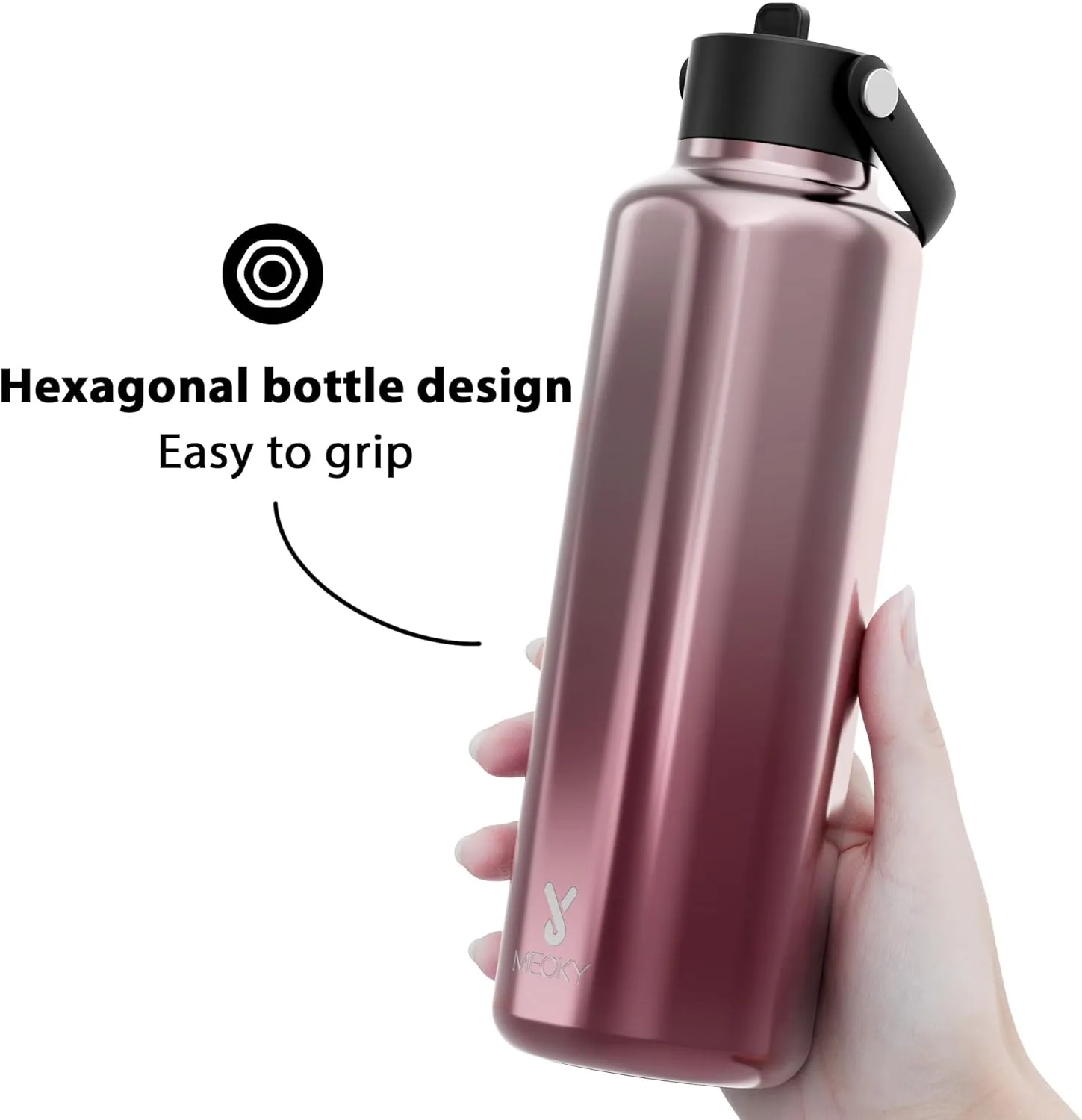 Meoky Insulated Water Bottle for Women: 24 oz Stainless Steel Water Bottle with Straw and Flip Lid for Camping Hiking - Outdoor Adventurers, Aurora