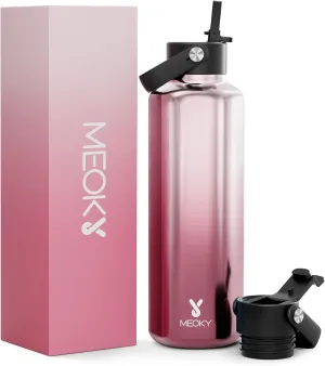Meoky Insulated Water Bottle for Women: 24 oz Stainless Steel Water Bottle with Straw and Flip Lid for Camping Hiking - Outdoor Adventurers, Aurora