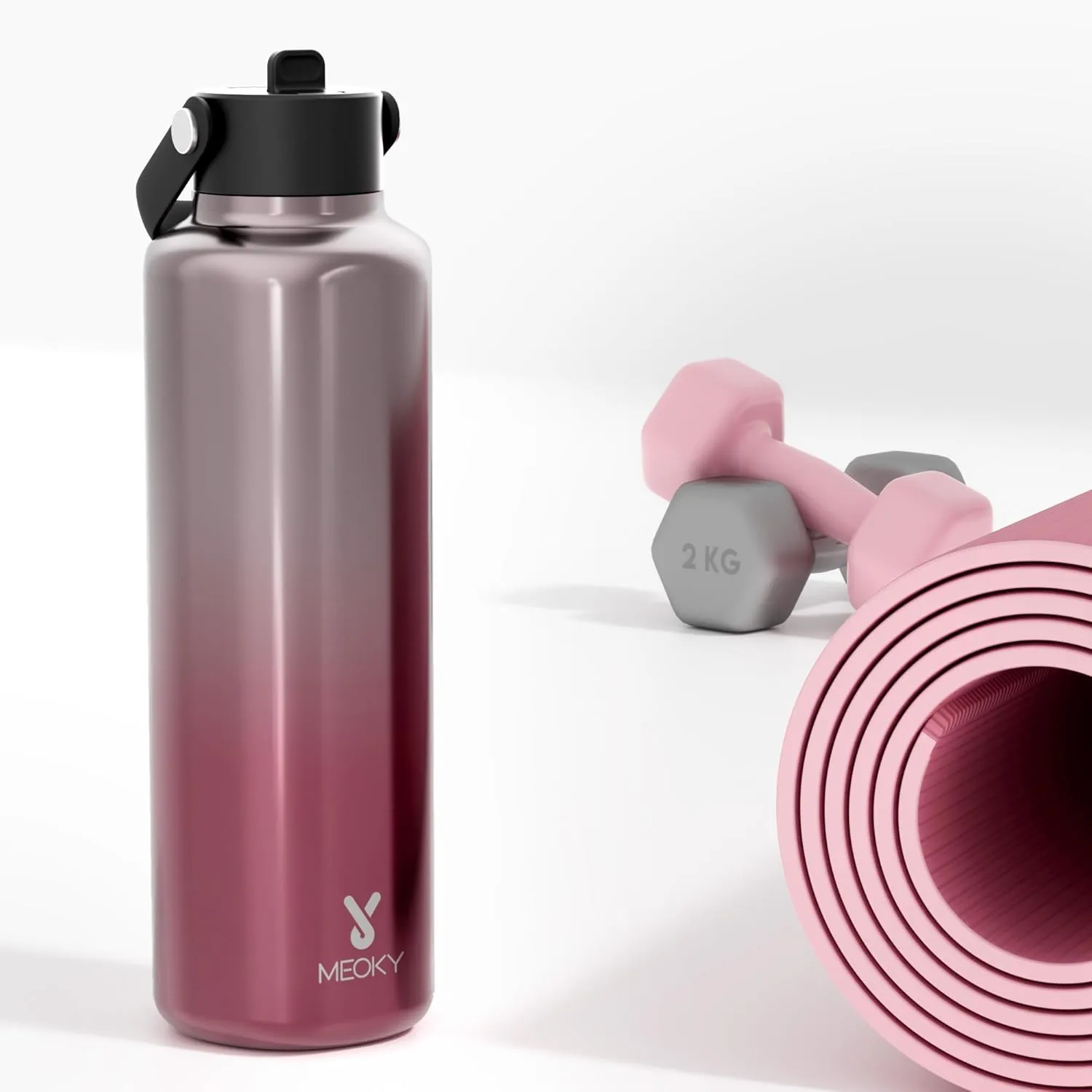Meoky Insulated Water Bottle for Women: 24 oz Stainless Steel Water Bottle with Straw and Flip Lid for Camping Hiking - Outdoor Adventurers, Aurora