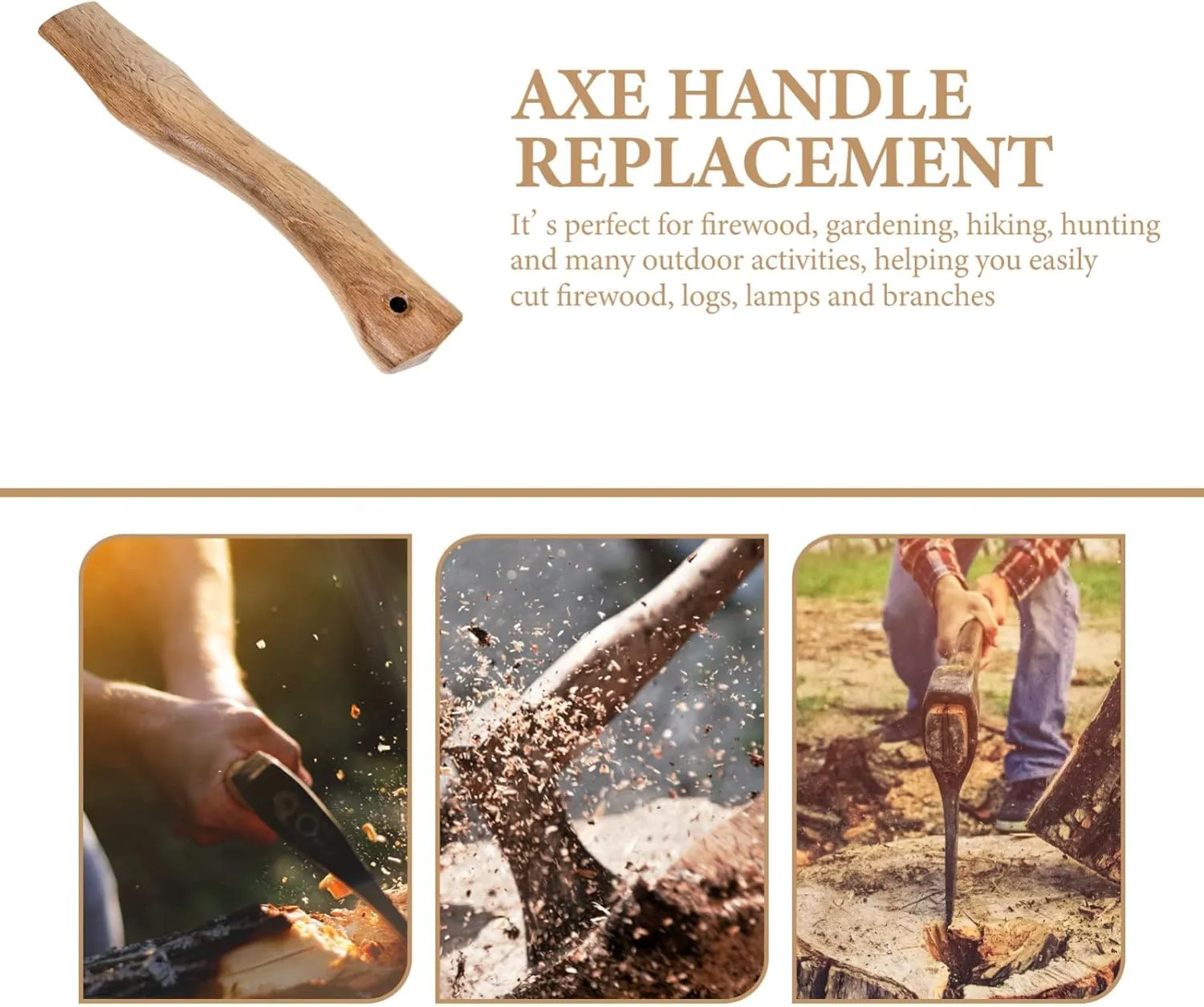 MERRYHAPY Wooden Axe Replacement Handle Durable Wooden Grip for Camping Axe and Hatchet Axe Handle Replacement for Chopping