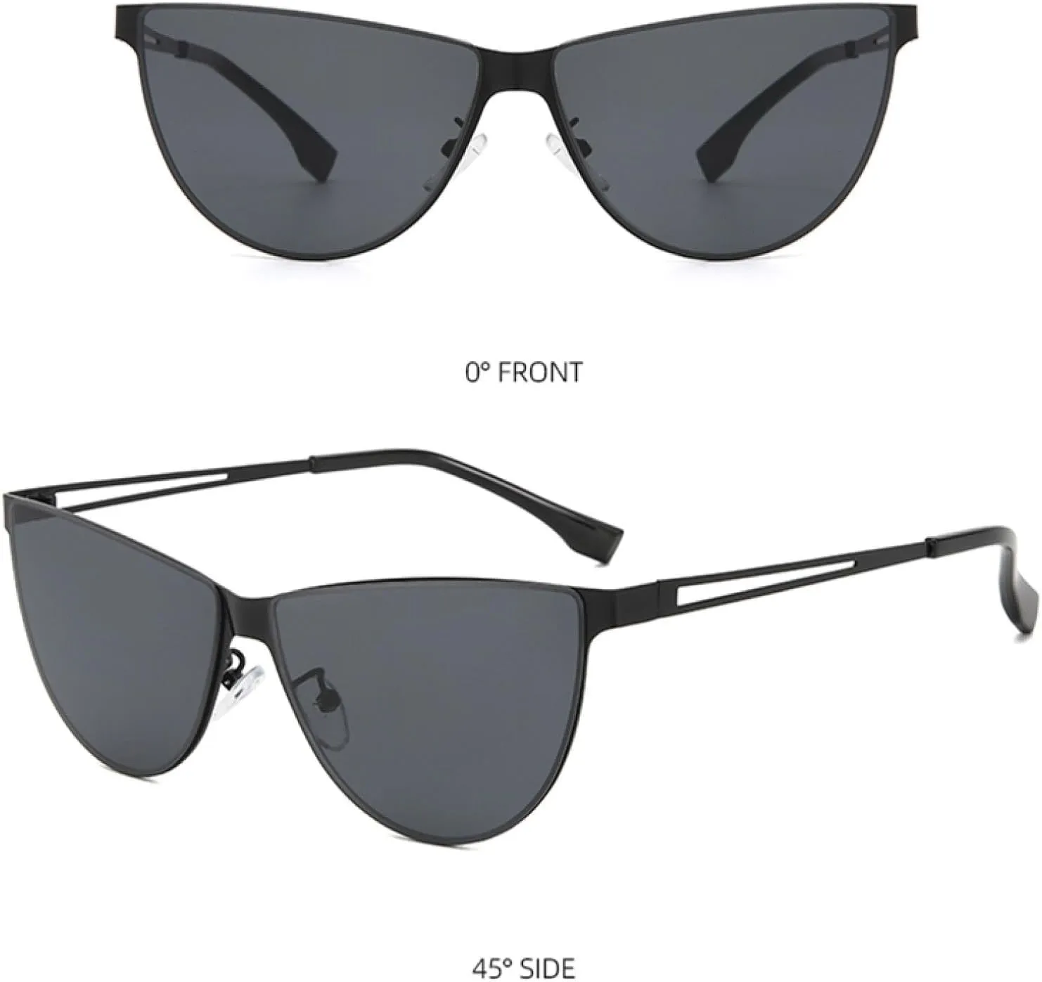 Metal-framed Cat-eye Sunnies, Hollow Temples, Sun-shading, Stylish & Versatile.